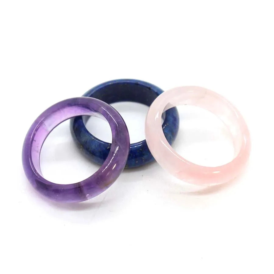 Naturtal Healing Crystal Stone Band Rings For Women Amethyst Rose Quartz Lapis Lazuli Labradorite Dainty Finger Ring Jewellery  (GoldenCity)
