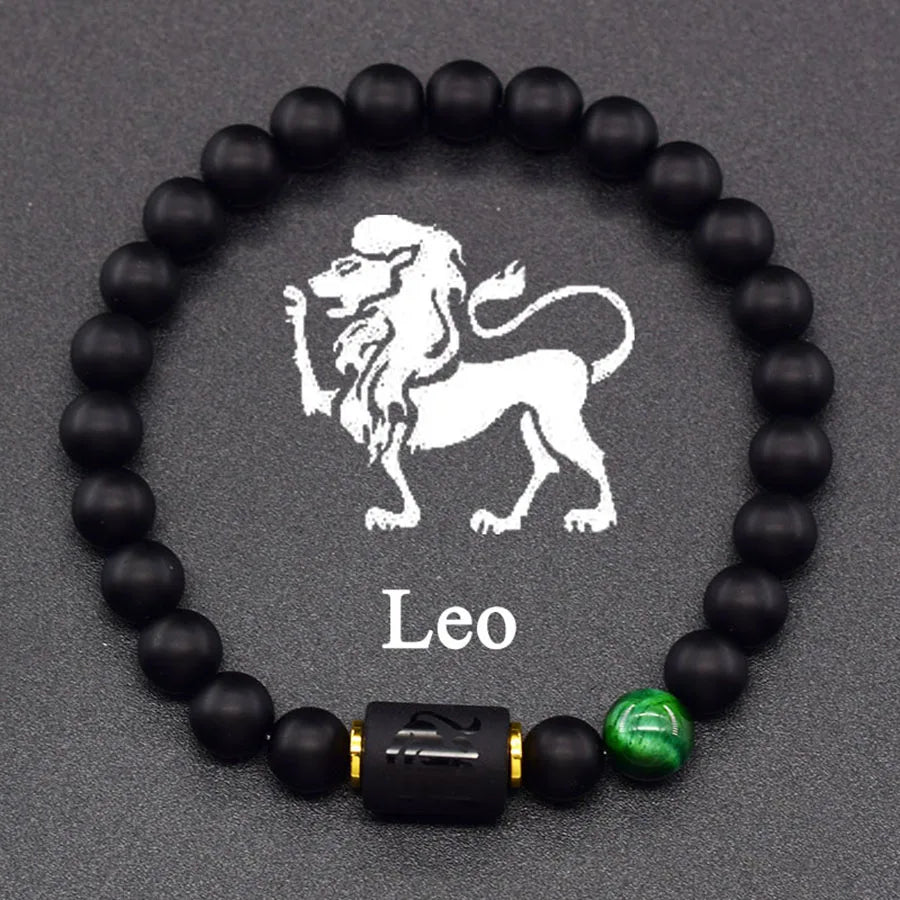12 Zodiac Sign Bracelet Homme Constellation Bangle Natural Yellow Tiger Eye Stone Hematite Cancer Virgo Leo Libra Bracelet Women  (GoldenCity)