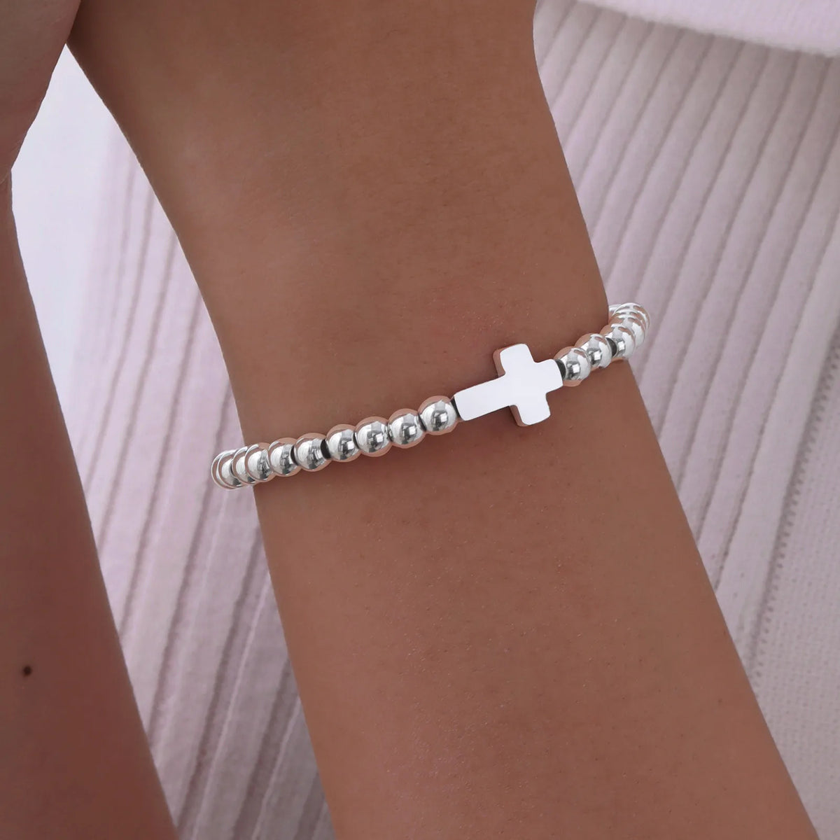 Women Cross Bracelets, Gold Plated Stainless Steel Beads Beaded Bracelets, Fashion Stackable Wristband,Faith Christ Jewelry  (GoldenCity)