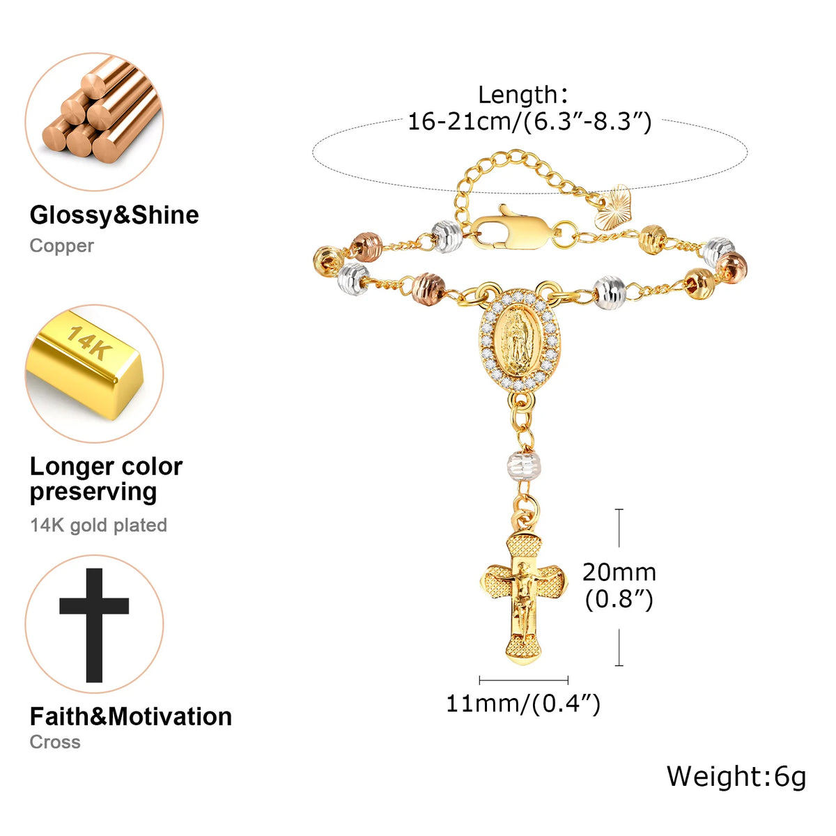 Catholic Cross Rosary Bracelets For Women,virgin Mary Charm Finger Baptism Rosaries Bracelet For Baptism Favors Christening  (GoldenCity)