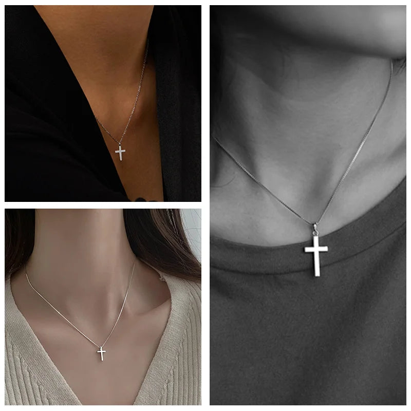 Simple Stainless Steel Cross Pendant Necklaces for Women, Prayer Religious Choker Collar Christian Gift Jewelry  (GoldenCity)