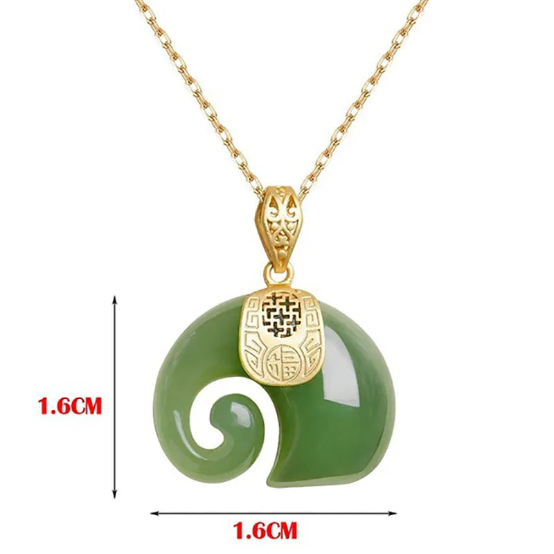 Boutique Natural Stone Hetian Jade Elephant Pendant Necklace Choker Jewelry for Women Birthday Anniversary  (GoldenCity)