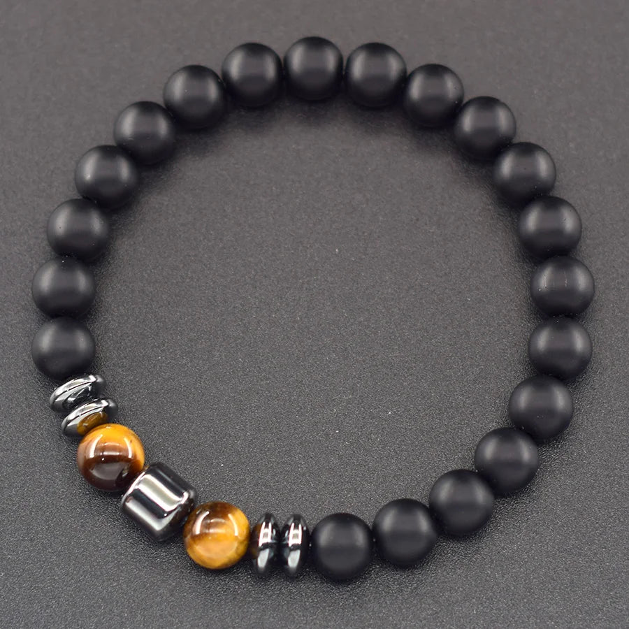Natural Amethyst Crystal Beads Bracelet Women Hematite Cylinder Meditation Healing Purify the Soul Jewelry Pulseras Hombre Gift  (GoldenCity)