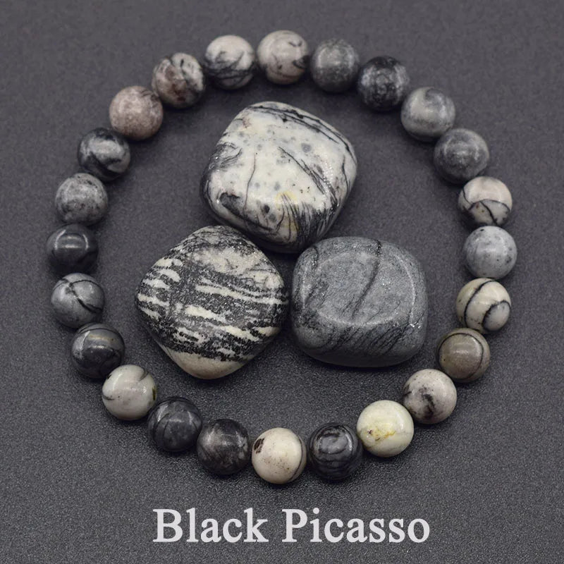 Natural Rhodonite Beaded Bracelets Men Women Energy Stone Beads Stretch Bracelets Yoga Healing Gem Beads Bangle Jewelry Gifts  (GoldenCity)