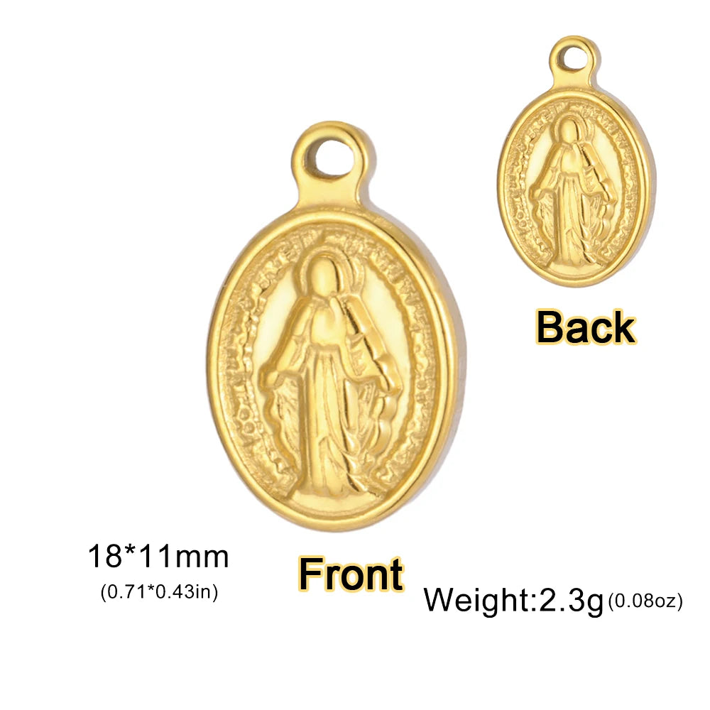 1pc Witch Knot Virgin Mary Stainless Steel Pendant Double Protection Amulet Necklace Bracelet Jewelry Making Accessories  (GoldenCity)