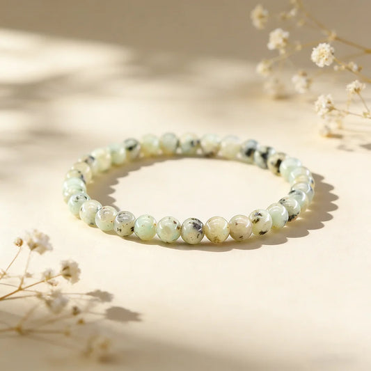 Natural Kiwi Stone Tianshan Blue Bead Bracelet Women Men Simple Elastic Rope Bracelets Yoga Healing Energy Jewelry Minimalist  (GoldenCity)