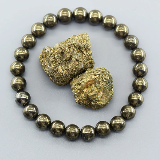 Original Natural Pyrite Energy Beads Bracelets Men Women Natural Hematite Bracelets Slimming Health Care Exquisite Jewelry Gift  (GoldenCity)