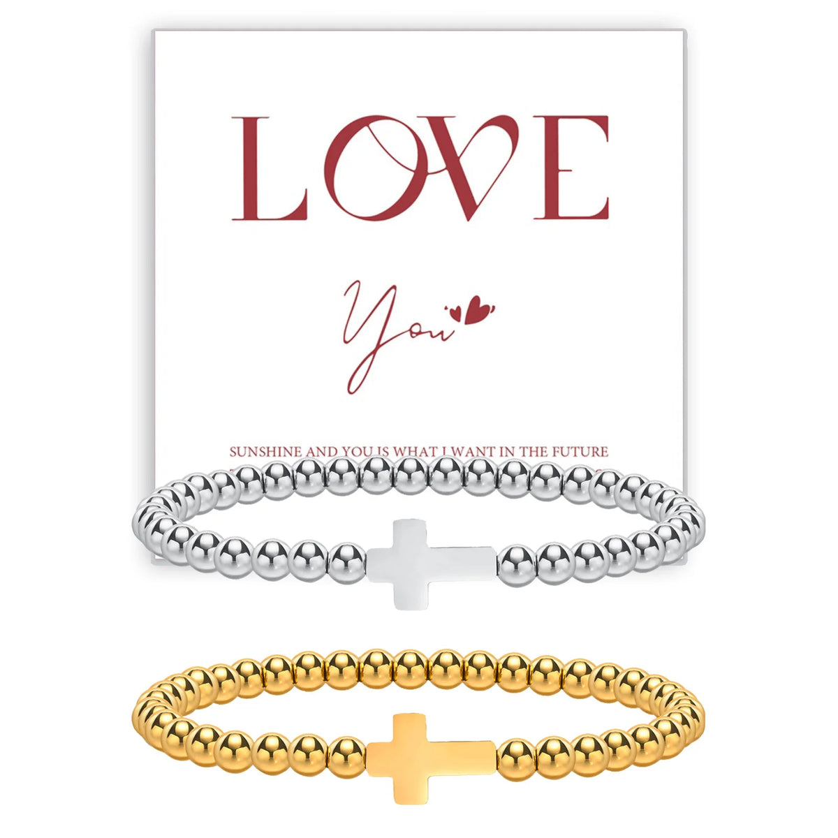 Women Cross Bracelets, Gold Plated Stainless Steel Beads Beaded Bracelets, Fashion Stackable Wristband,Faith Christ Jewelry  (GoldenCity)