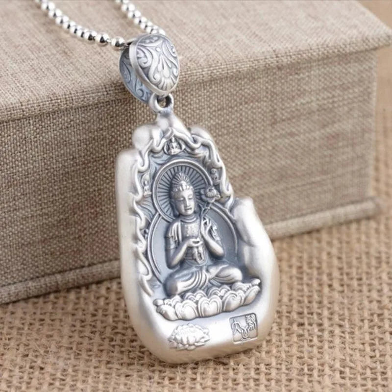 Retro Eight Patronus Buddha Pendant Necklace For Men Jewelry Ethnic Trendy Silver 925 Chain Necklace Male Party Accessories Gift  (GoldenCity)