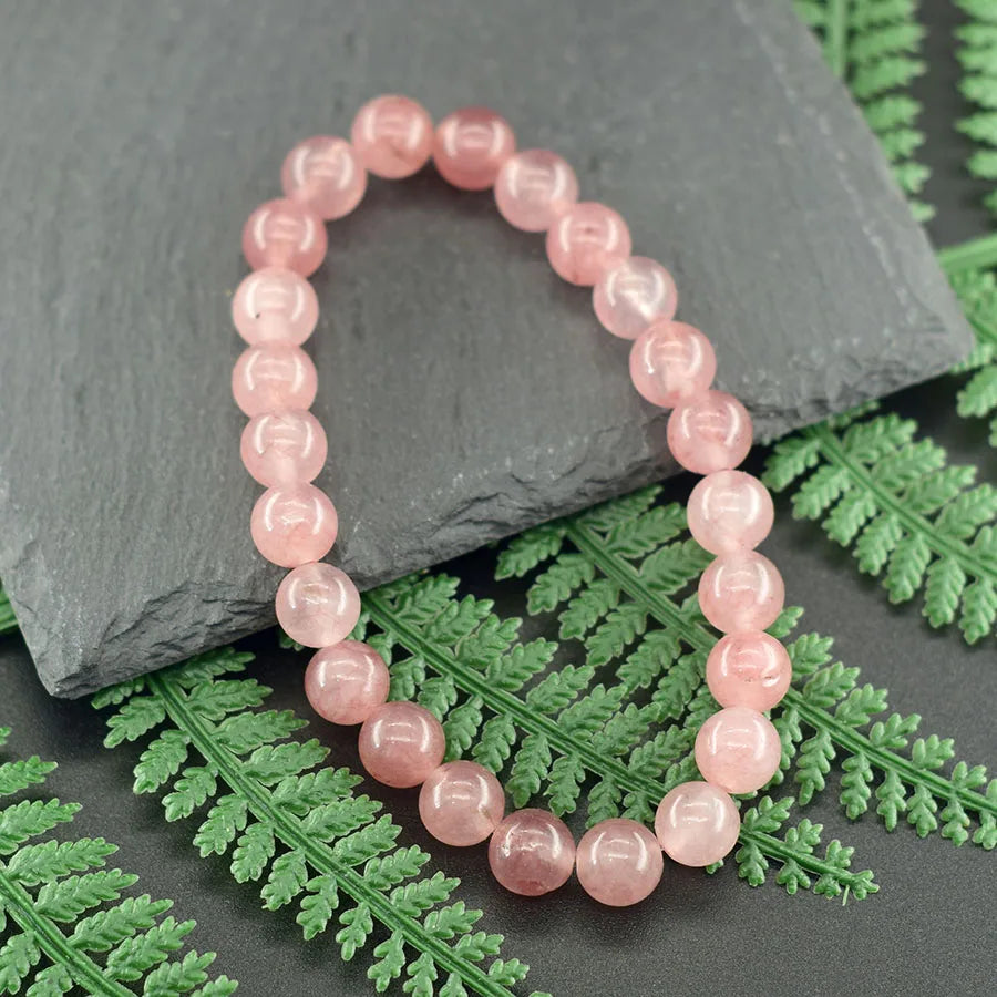 5A Quality Real Natural Brazil Strawberry Crystal Quartz Bracelet Women Promote Sweet Emotions between Partners Gift for Lover  (GoldenCity)