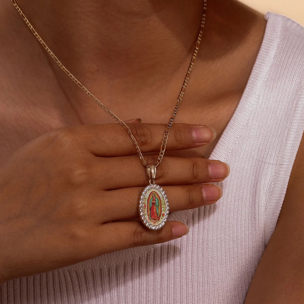 Dainty Virgin Mary Women Necklace Stainless Steel Chain Geometric Pendant Catholic Blessed Necklaces Religious Lucky Collar  (GoldenCity)