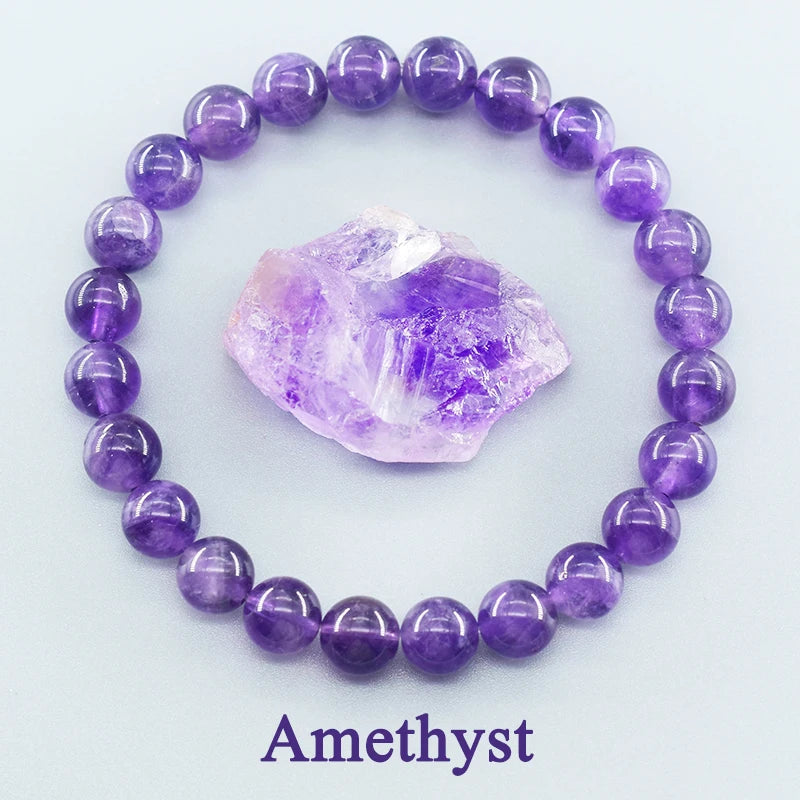 Amethyst Bracelet Made of Real Natural Crystal Beads Body-Purifying Geniune Amethyst Natural Stone Bracelets for Women Pulsera  (GoldenCity)