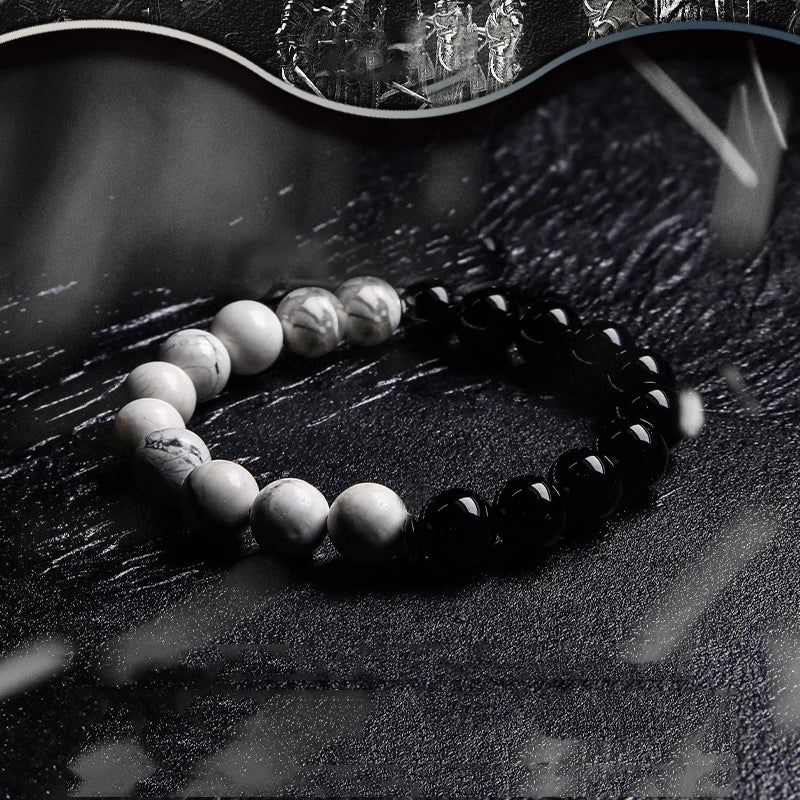 Contrast Series Fengshui Black Volcanic White Howlite Beads Bracelet for Women Man Tai Chi Yin And Yang Balance Yoga Meditation  (GoldenCity)