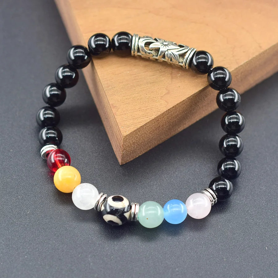 Tibetan Tianzhu Bracelet Colorful Natural Stone Beads Jewelry for Women Classic Black Obsidian Bangle Dispel Evil Spirits Gift  (GoldenCity)