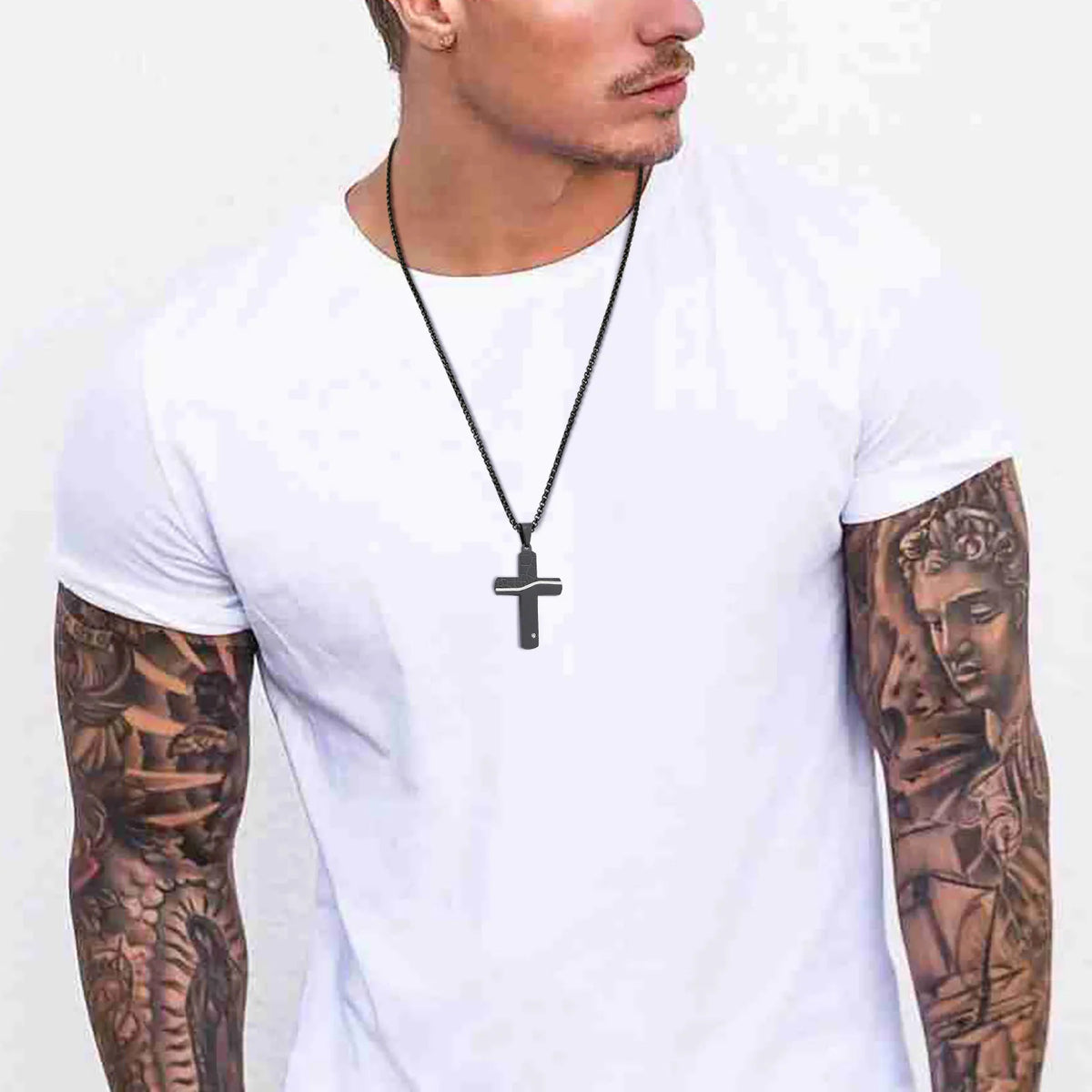 Personality Cross Pendant Necklaces for Men,Bold Thicken Stainless Steel Map Texture Cross Necklaces,Christ Religion Collar  (GoldenCity)