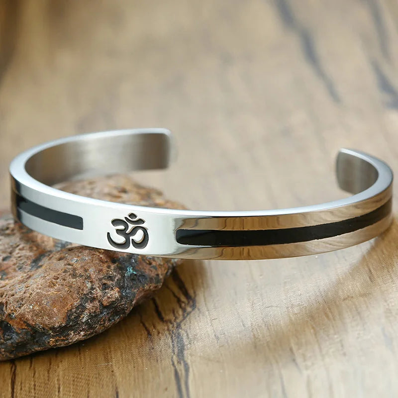 AUM OM Bangle Bracelet Men Women Stainless Steel Yoga Meditation Jewelry  (GoldenCity)
