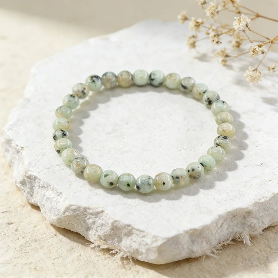 Natural Kiwi Stone Tianshan Blue Bead Bracelet Women Men Simple Elastic Rope Bracelets Yoga Healing Energy Jewelry Minimalist  (GoldenCity)