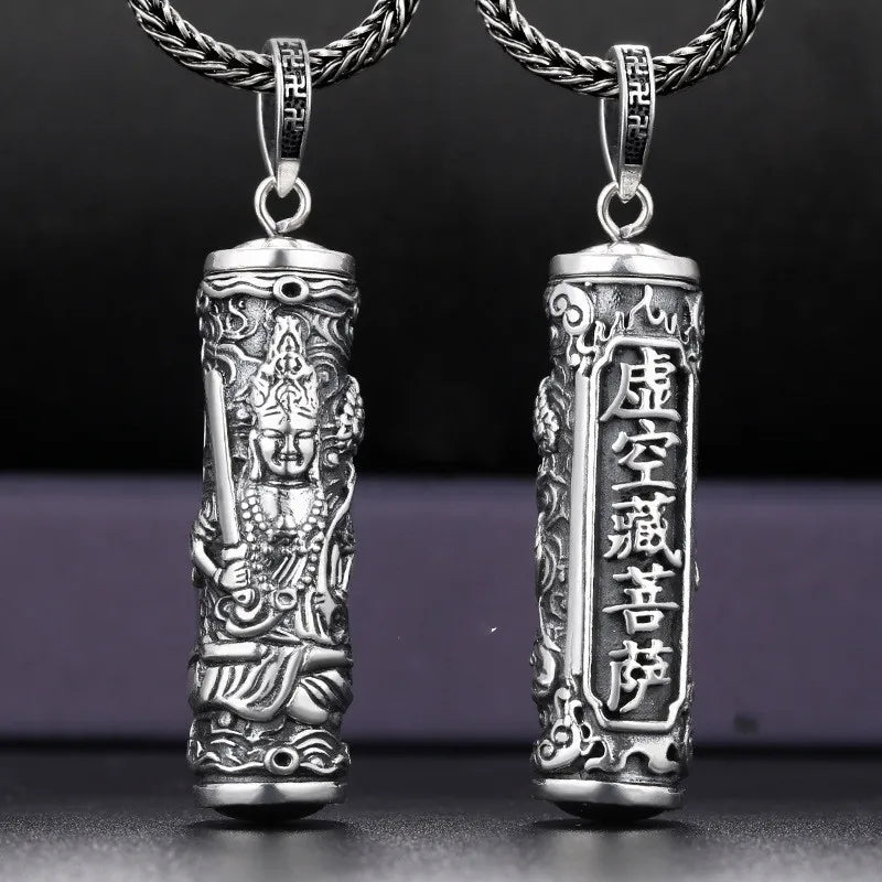 Tibetan Retro Buddha Shurangama Mantra Pendant Necklace For Men Jewelry Fashion Silver 925 Neck Chain Male Necklace Boy Birthday Gift  (GoldenCity)