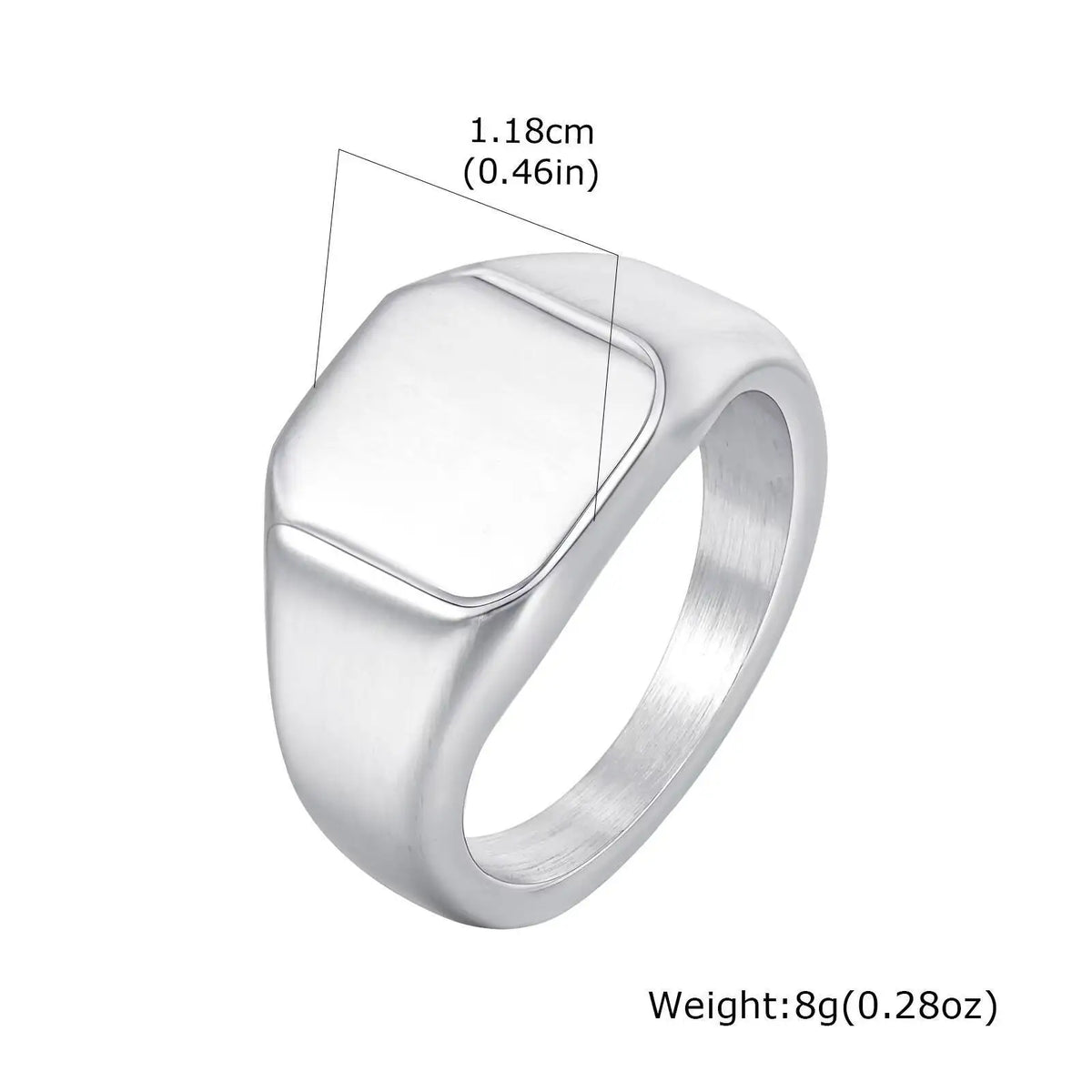 Brushed Square Signet Ring, Stainless Steel 11.8mm Wide Band for Men, Size 7-12 Chunky Finger Ring Anniversary Gift for Him  (GoldenCity)