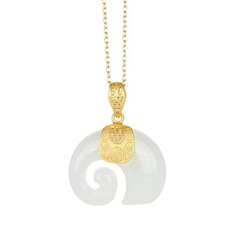 Boutique Natural Stone Hetian Jade Elephant Pendant Necklace Choker Jewelry for Women Birthday Anniversary  (GoldenCity)