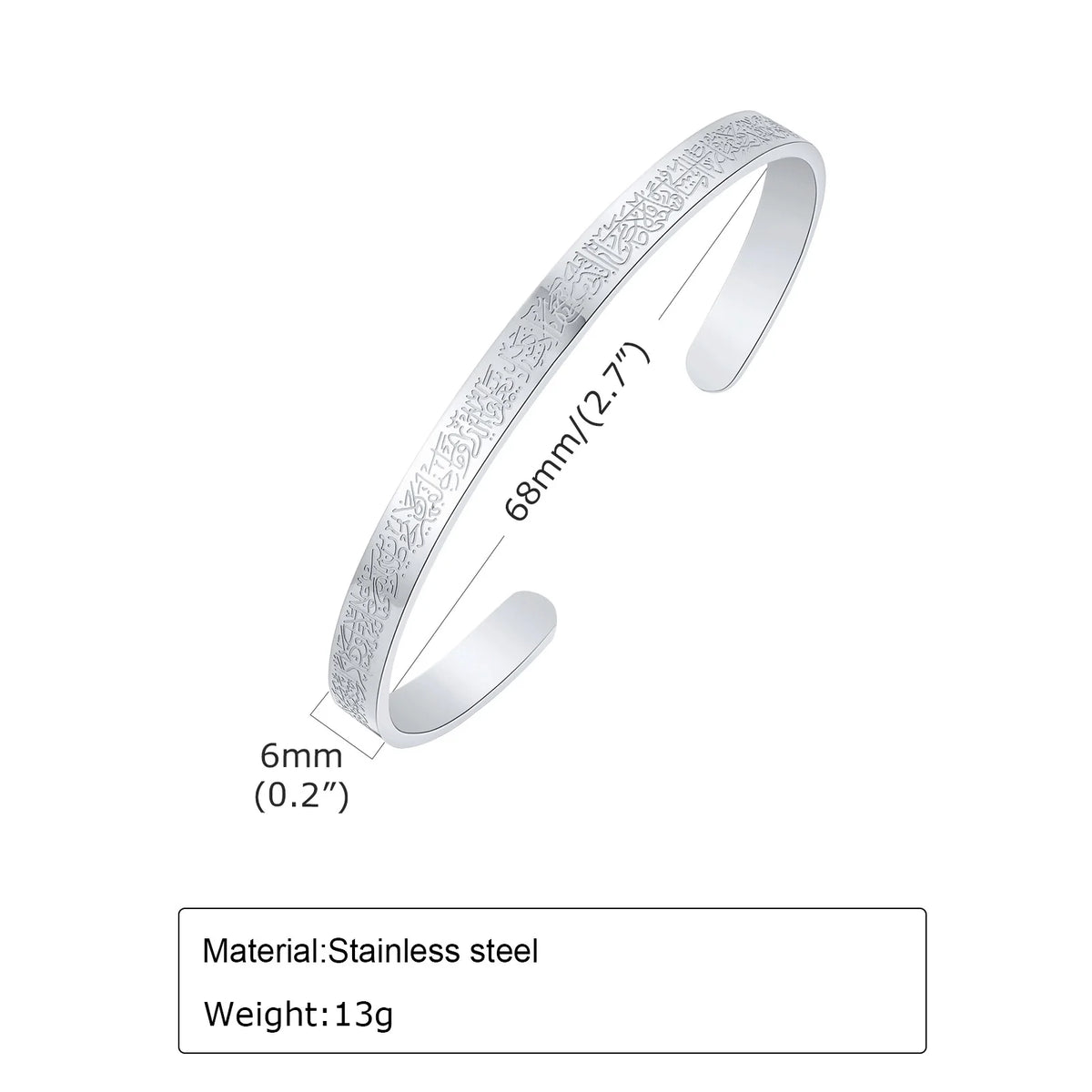 Ayatul Kursi Sutra Men Cuff Bracelet Stainless Steel Personality Islamic Muslim Calligraphy Arabic God Messenger Jewelry  (GoldenCity)