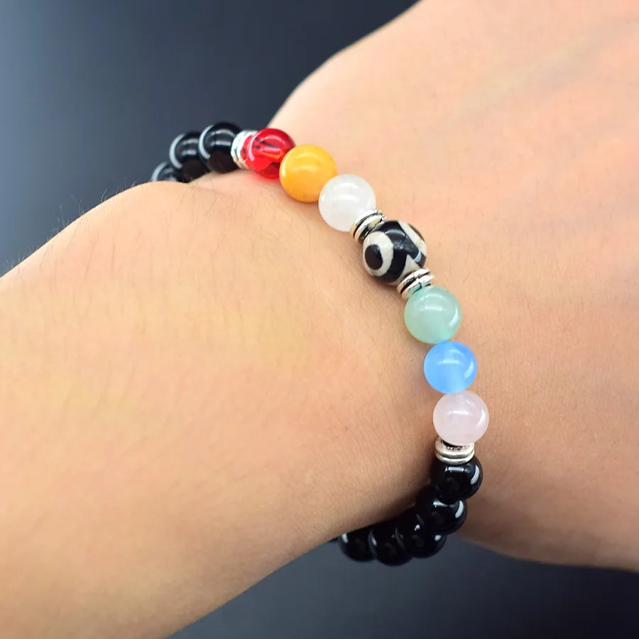 Tibetan Tianzhu Bracelet Colorful Natural Stone Beads Jewelry for Women Classic Black Obsidian Bangle Dispel Evil Spirits Gift  (GoldenCity)