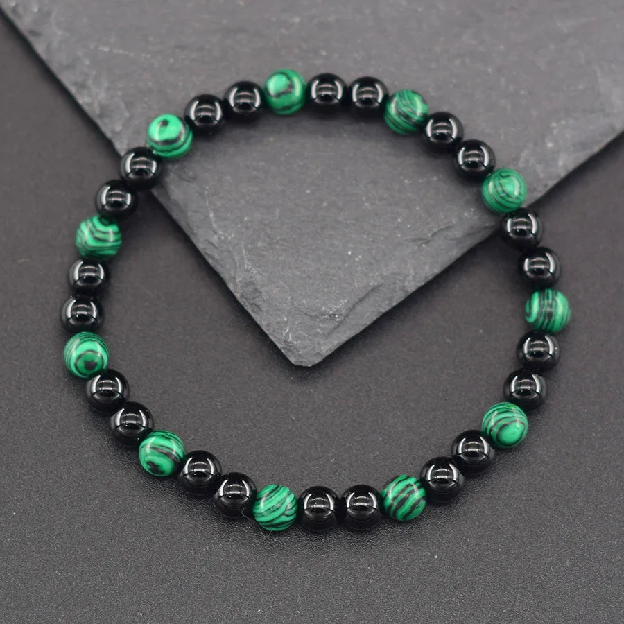 6mm Natural Green Malachite Stone Bracelet Women Black Tourmaline Beads Bracelet Meditation Jewelry 1 Dollar Items Free Shipping  (GoldenCity)