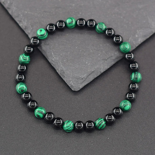 6mm Natural Green Malachite Stone Bracelet Women Black Tourmaline Beads Bracelet Meditation Jewelry 1 Dollar Items Free Shipping  (GoldenCity)