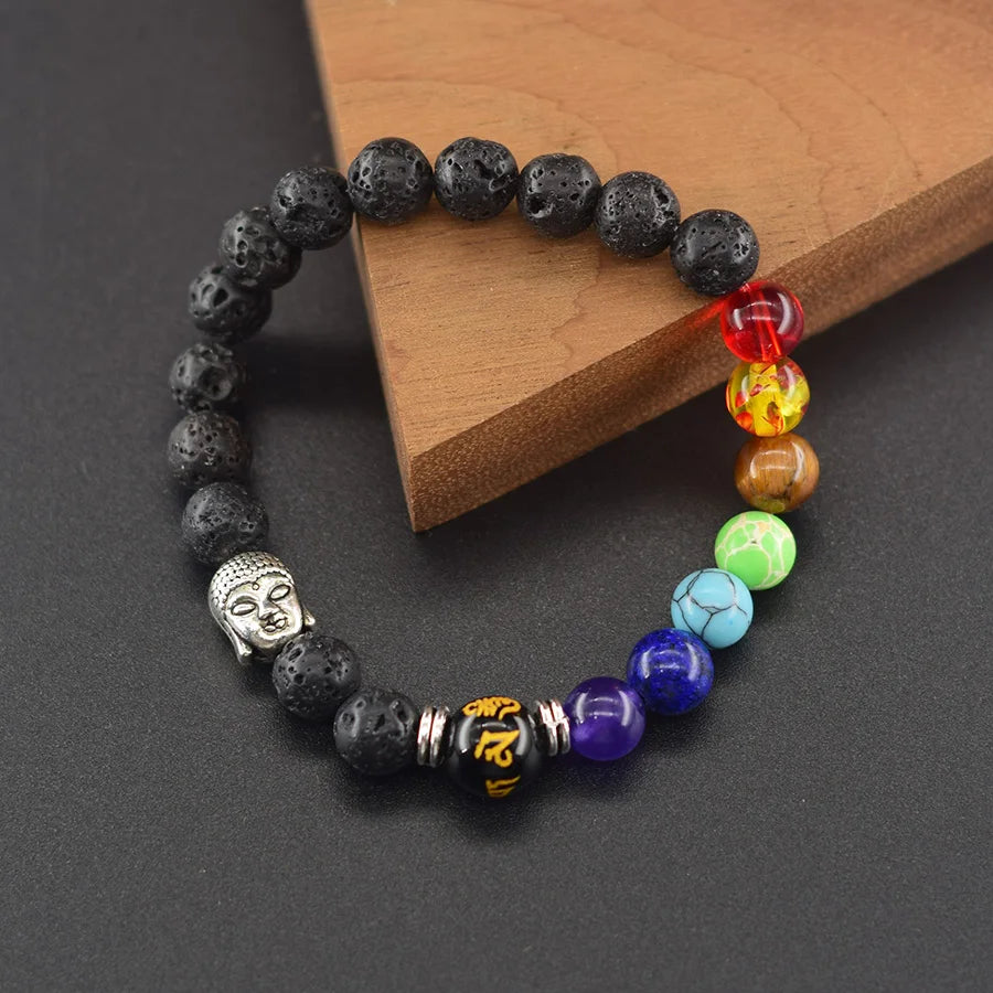 Buddha Feng Shui Bead Lucky Bracelet 7 Chakra Reiki Healing Stone Bracelet for Women Men Yoga Meditation Natural Stone Jewelry  (GoldenCity)