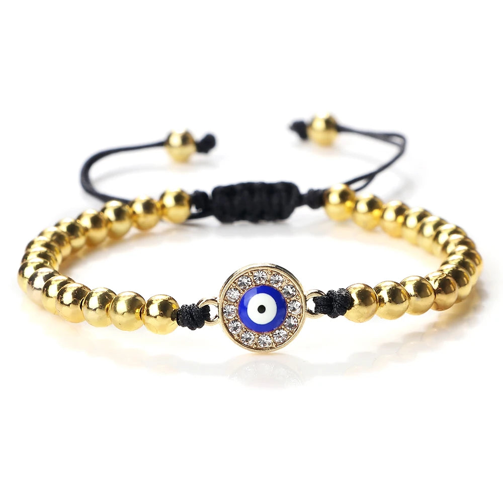 New Turkish Evil Eye Copper Beads Braided Bracelet Women Men Gold Color Healing Yoga Couple Bracelet&Bangles Chain Jewelry Gift  (GoldenCity)