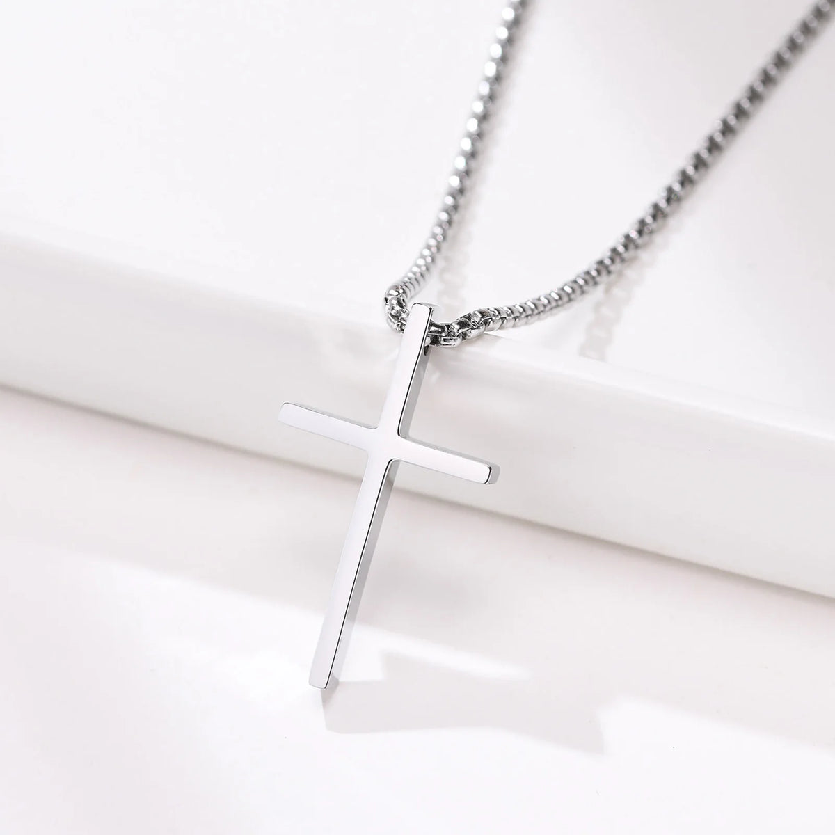 Mens Cross Necklaces, Stainless Steel Layered Plain Cross Pendant, Rope Box Chain Necklace, Simple Prayer Jesus Collar  (GoldenCity)