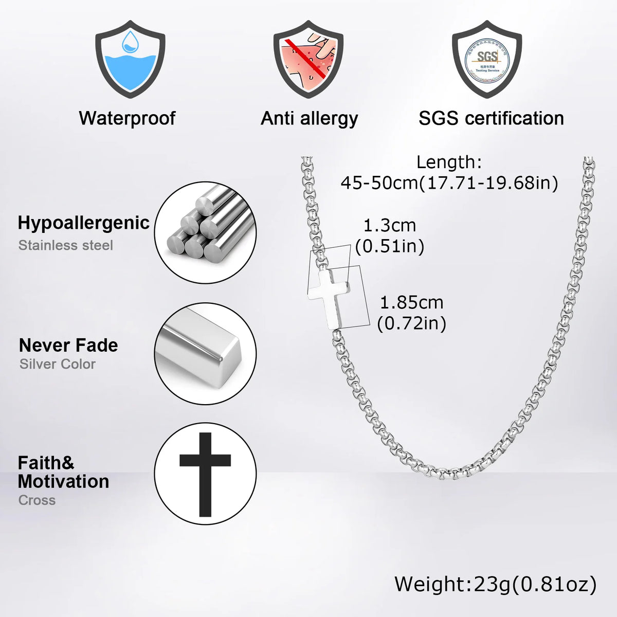 Stylish Sideway Cross Necklaces for Men Women, Waterproof Box Chain Chokers, Religious Stainless Steel Faith Collar Jewelry  (GoldenCity)