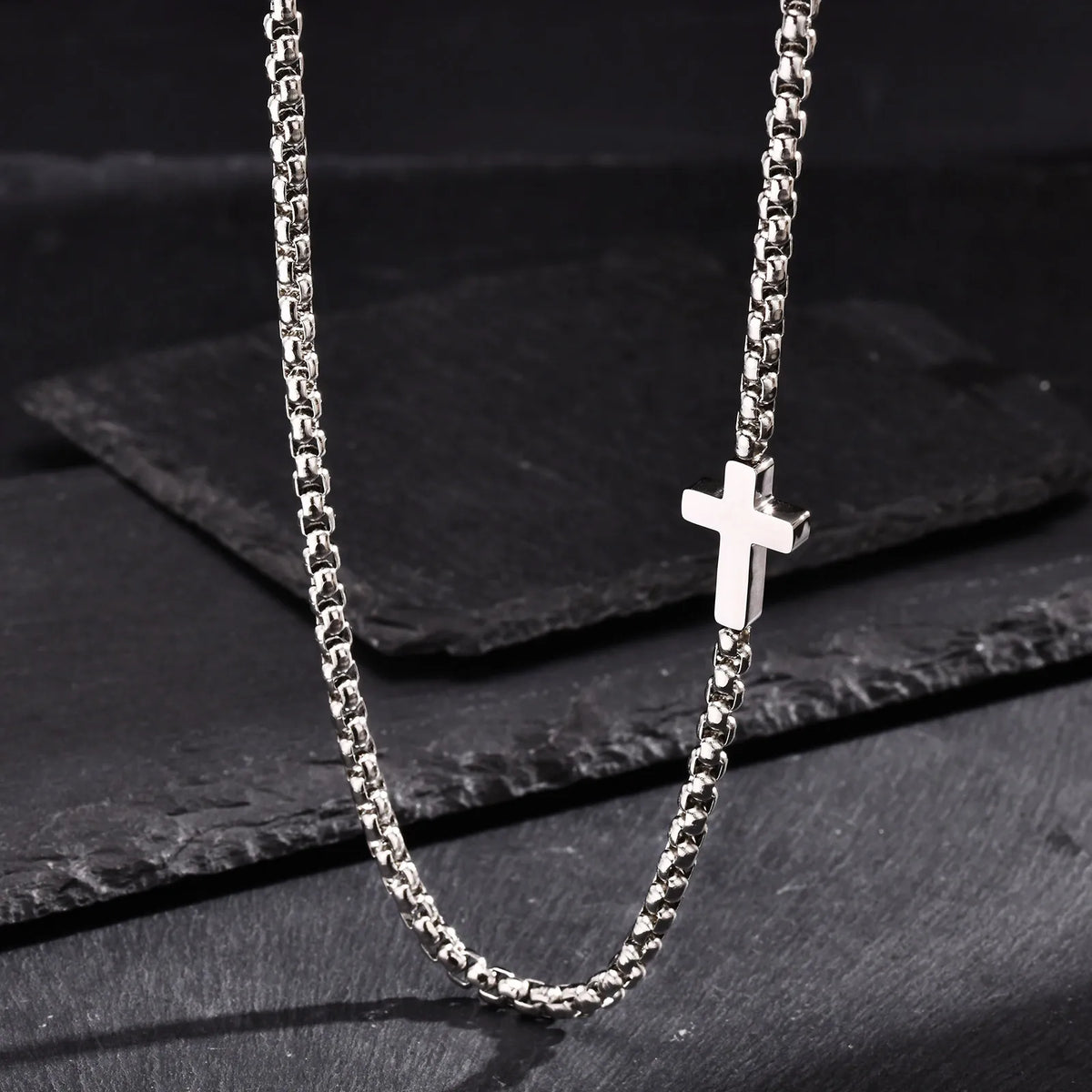 Stylish Sideway Cross Necklaces for Men Women, Waterproof Box Chain Chokers, Religious Stainless Steel Faith Collar Jewelry  (GoldenCity)