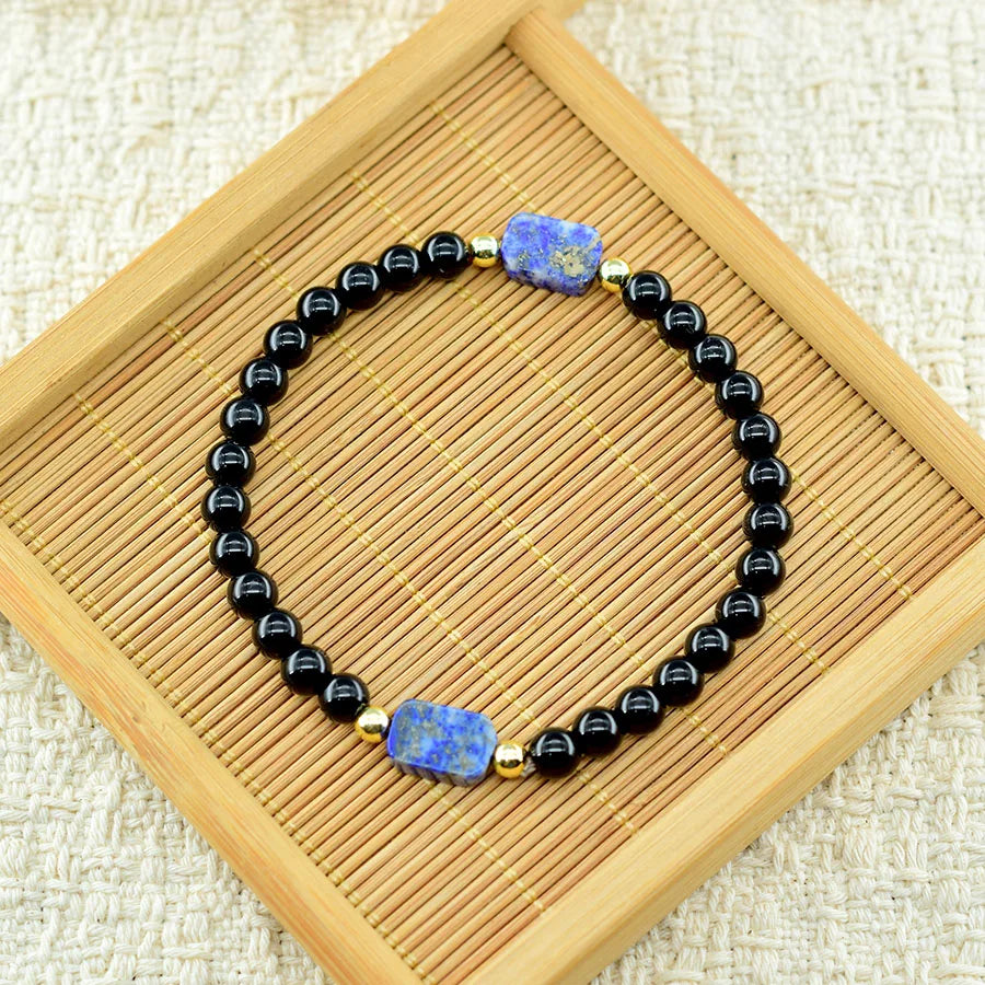 Natural Map Stone Beads Bracelet Men Women Regulate the Aura and Bring Good Luck Elastic Strand Jewelry for Kids Gift Wholesale  (GoldenCity)