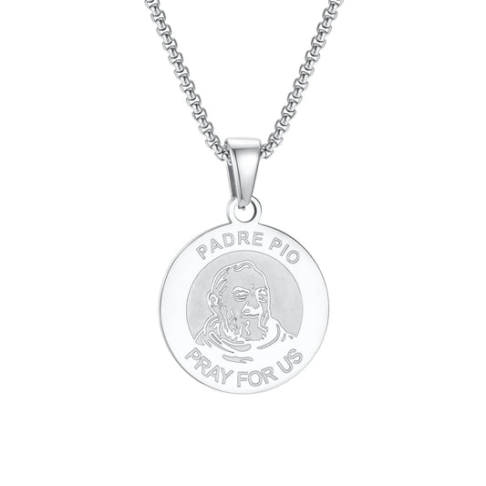 Padre Pio Coin Pendant Necklaces for Men, Gold Plated Stainless Steel Religious Catholic Pray Collar Jewelry  (GoldenCity)