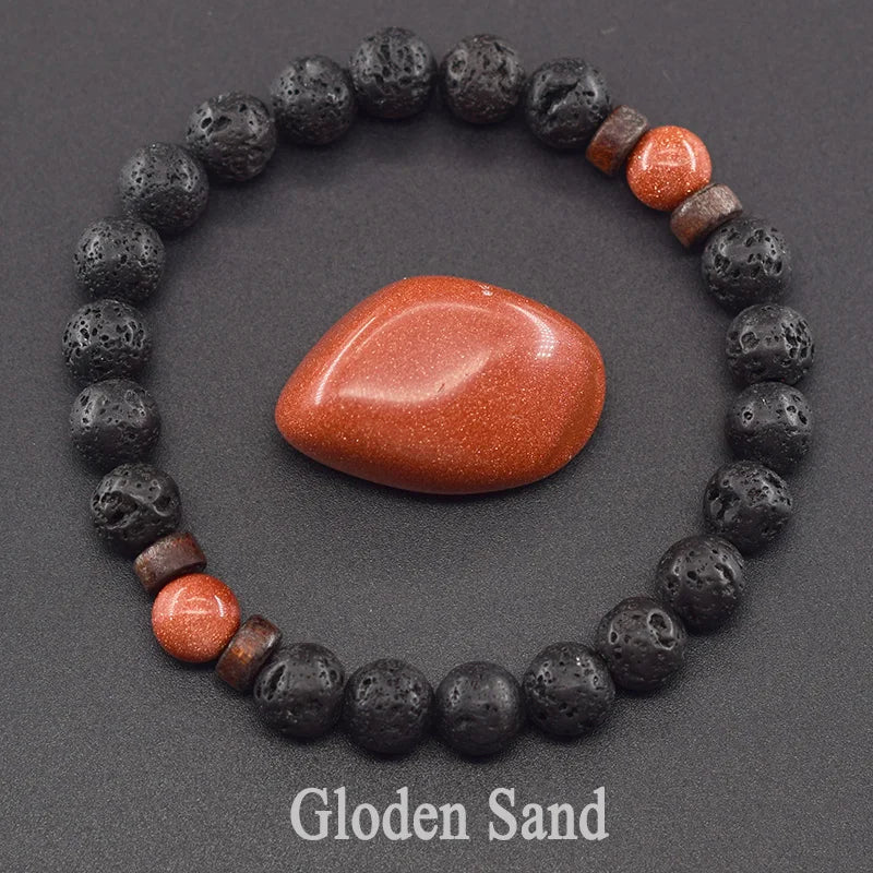 Real 5A Natural Lapis Lazuli Stone Beads Bracelet Homme Volcanic Lava Elastic High Quality Energy Healing Jewelry for Women Gift  (GoldenCity)
