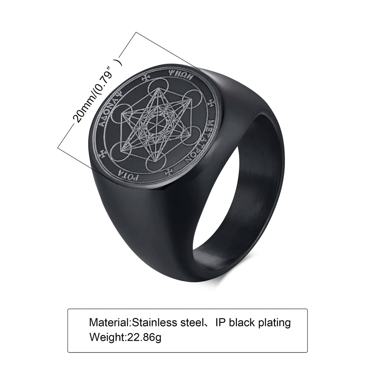 Seven Seals of Angels Rings for Men, Round Top Stamp Finger Band, Metatron Cube Stamp Ring, Chunky Punk Jewelry  (GoldenCity)