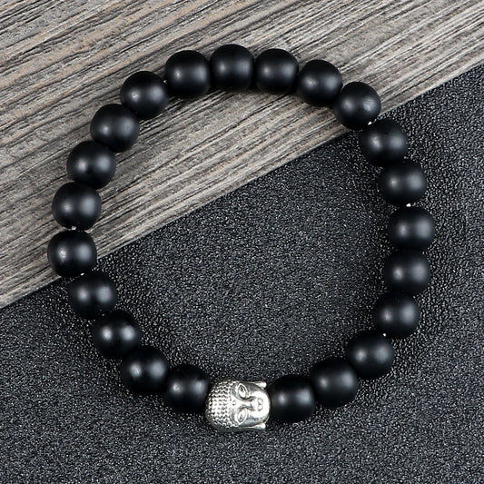Healing  Buddha Head Prayer Volcanic Lava Natural Stone Strand Bead Bracelet For Men Black Beaded Yoga Women armband Jewelry  (GoldenCity)