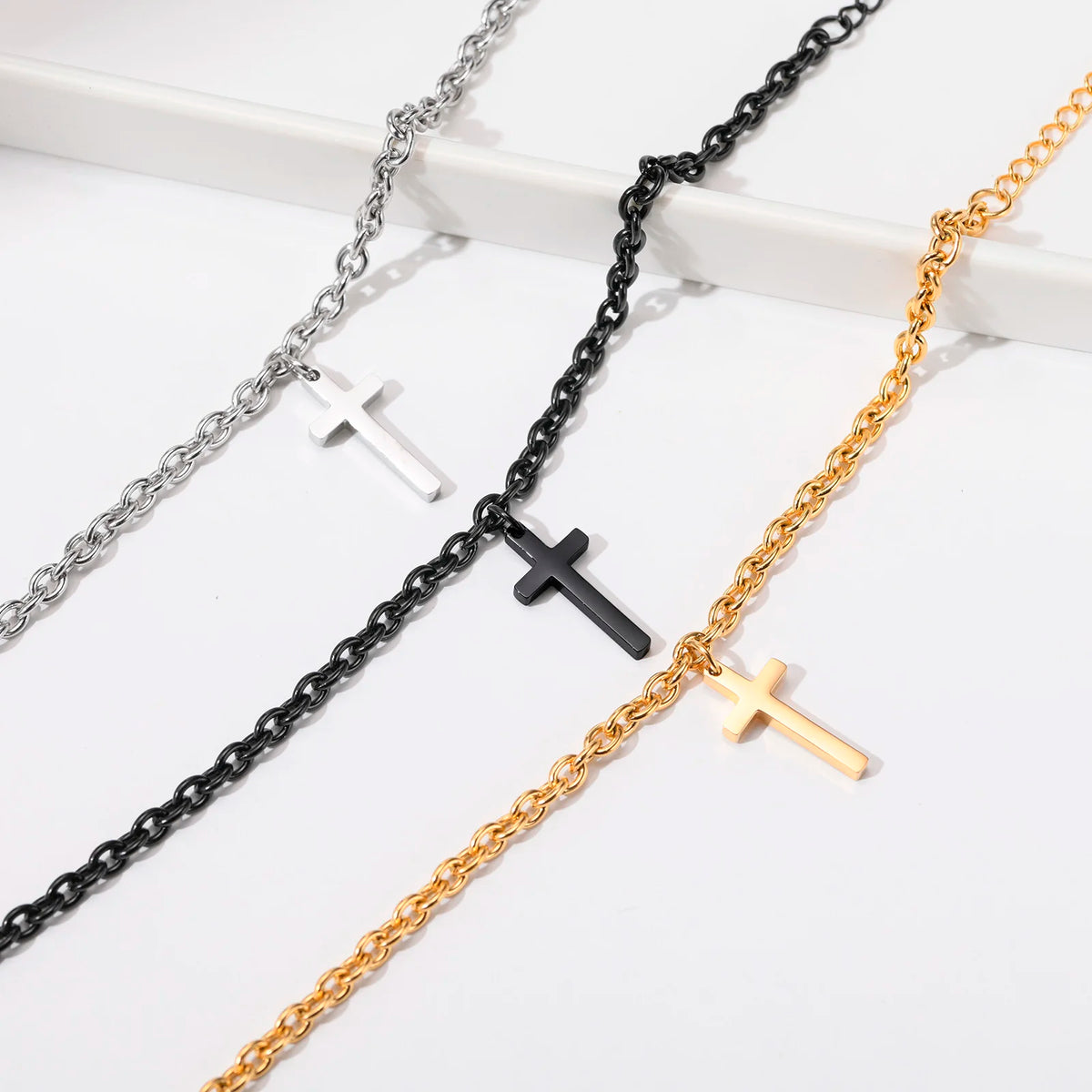 Cross Charm Bracelet for Men Women, Adjustable Stainless Steel Rolo Chain, Faith Christ Jesus Casual Male Boy Jewelry  (GoldenCity)