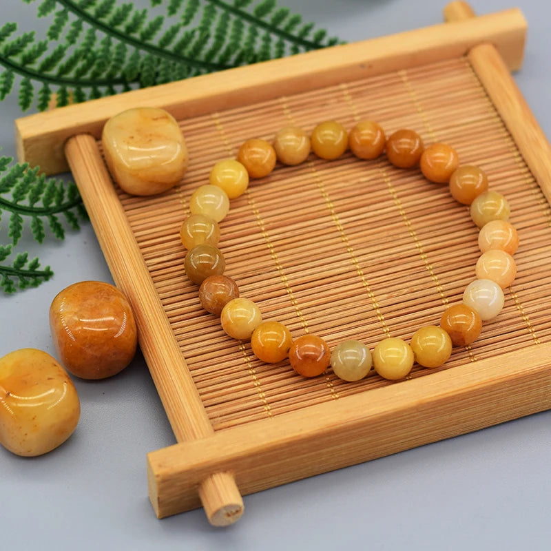 Real Natural Yellow Jade Round Beads Bracelet Women Natural Stone Crystal Amethyst Lapis Lazuli Gem Bracelet Men Gift for Lovers  (GoldenCity)