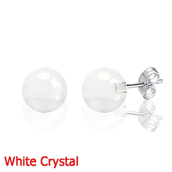 Fashion Simple Classic Natural Stone Opal Crystal Amethyst Aventurine Ball Round Bead Silver Stud Earring for Women Jewelry Gift  (GoldenCity)