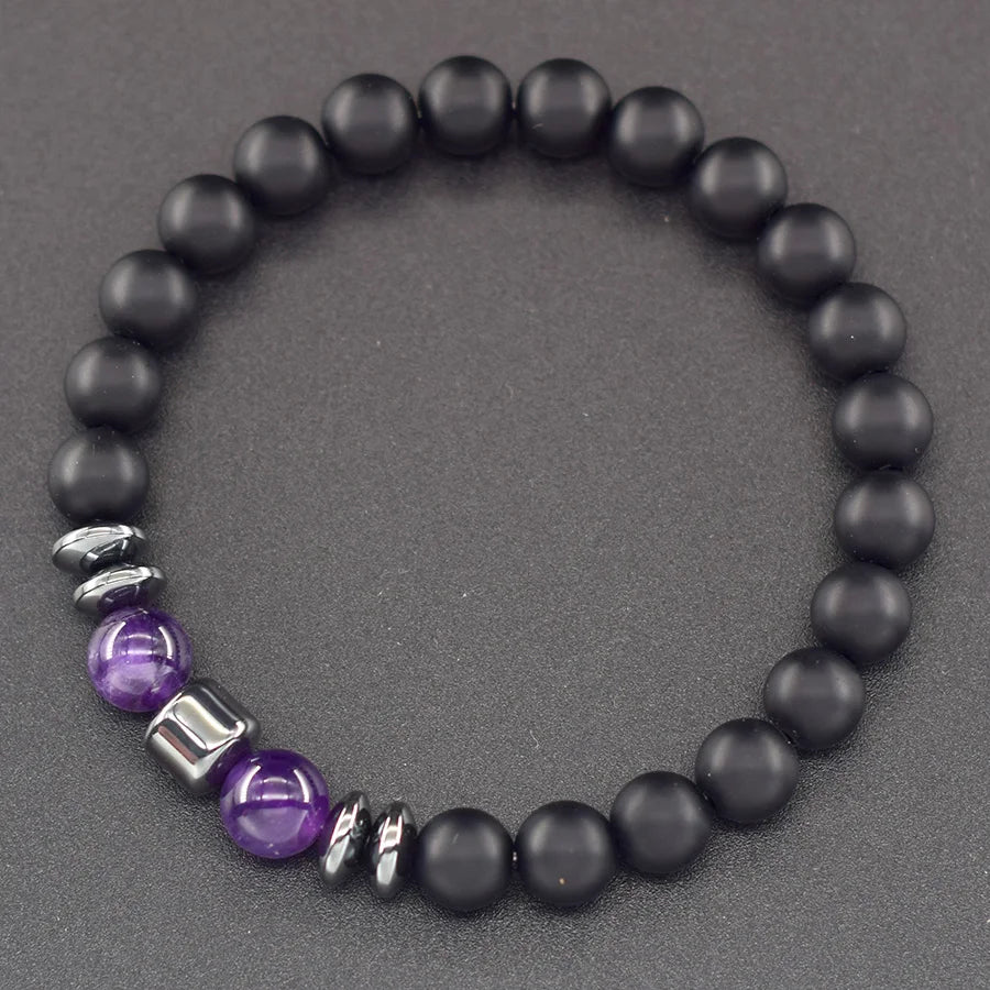Natural Amethyst Crystal Beads Bracelet Women Hematite Cylinder Meditation Healing Purify the Soul Jewelry Pulseras Hombre Gift  (GoldenCity)