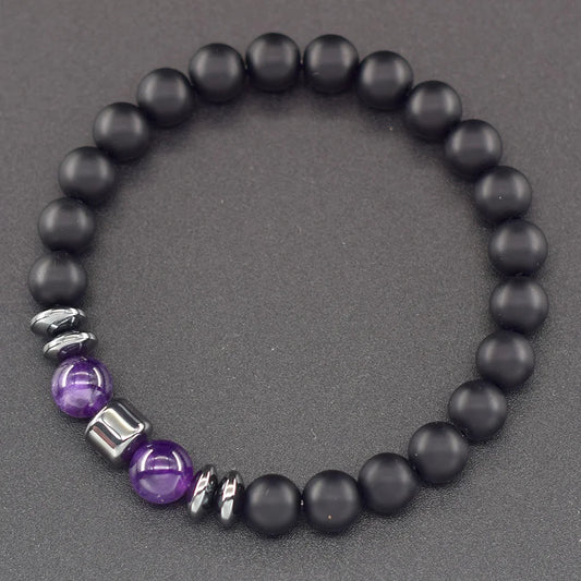 Natural Amethyst Crystal Beads Bracelet Women Hematite Cylinder Meditation Healing Purify the Soul Jewelry Pulseras Hombre Gift  (GoldenCity)