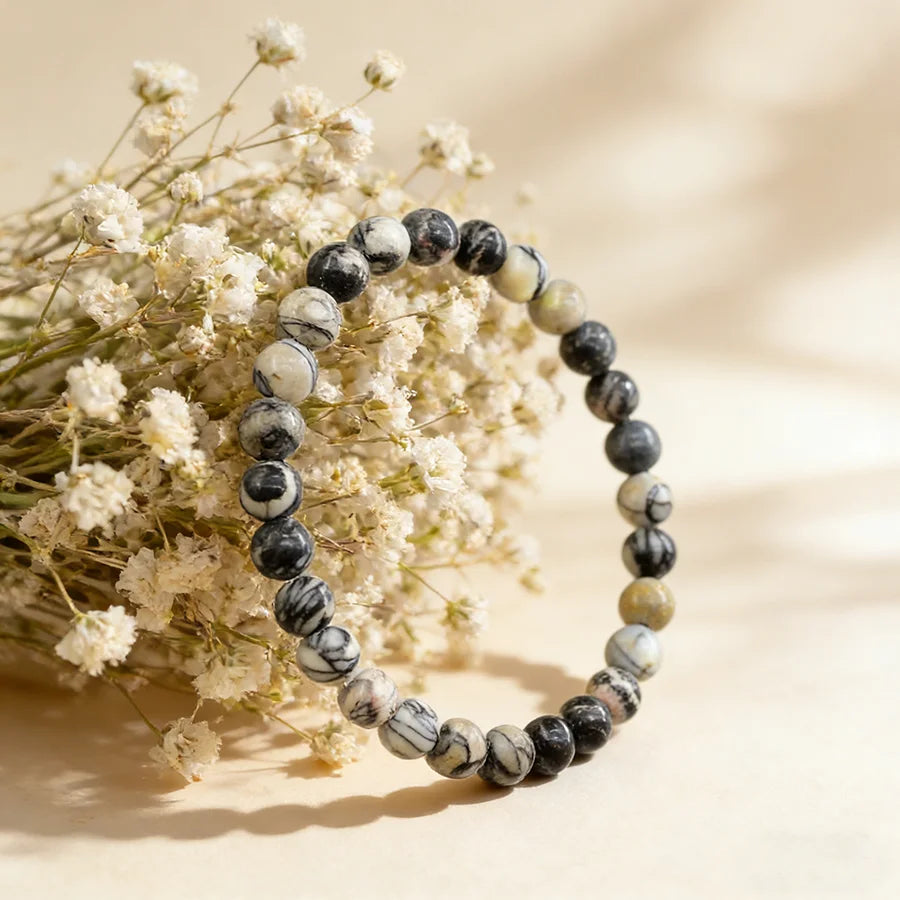 Chakra Beads Energy Bracelet Natural Black Network Round Onyx Stone Stretch Bracelet Bangles for Women Men Handmade Yoga Jewelry  (GoldenCity)