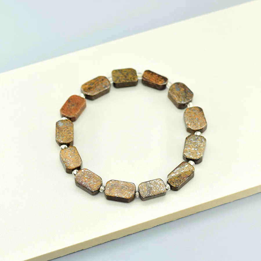 8*12MM Natural Stone Flat Rectangle Aquamarine Bracelet for Women Men Natural Crystal Purfy the Soul Jewelry Gift for Girfriend  (GoldenCity)