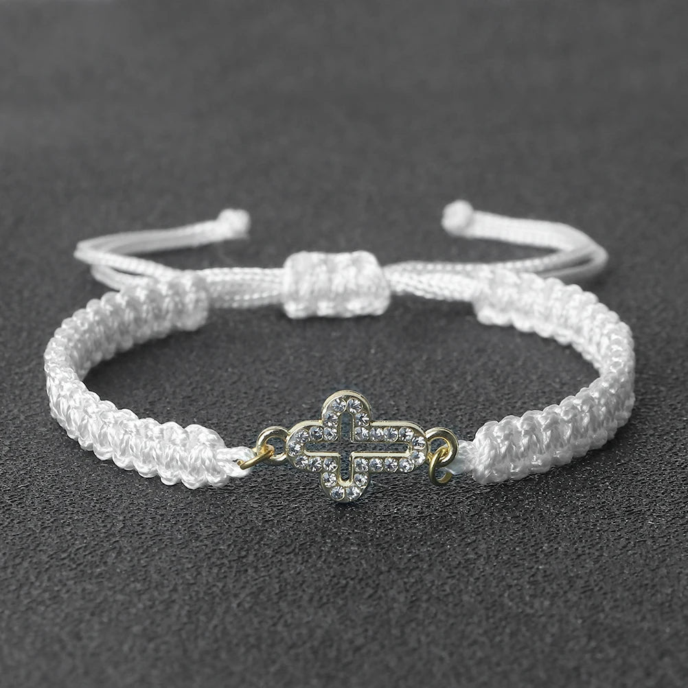 High Quality Crystal Hollow Cross Braided Bracelet Prayer Healing Bangle&Pulsera Chain Women Yoga Jewelry Gift  (GoldenCity)