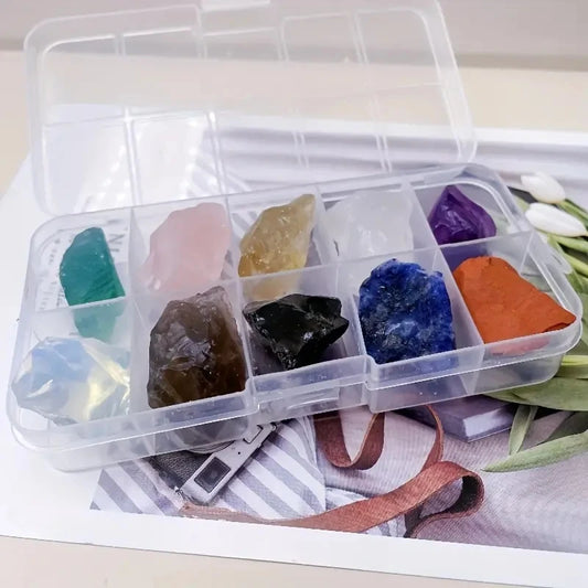 10PCs/Box Natural Crystal Rough Raw Set Energy Gemstones Rough Rocks And Mineral Chakra Stone With Box  (GoldenCity)