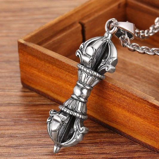 Vintage Double-end Demon Subduing Pestle Pendant For Men's 925 Silver Chain Necklace With Accessories Pendants Gift For Friend  (GoldenCity)