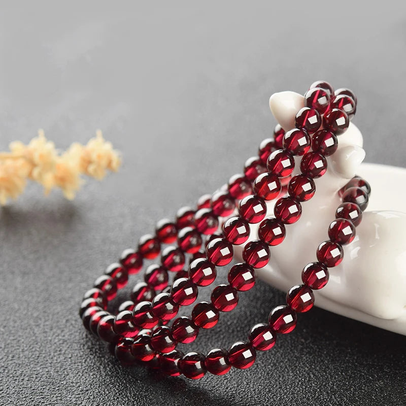 Natural Red Pomegranate Stone Bead Bracelet Women Man Dark Garnet Charm Bangles Yoga Meditation Friendship Gift Pulseras Mujer  (GoldenCity)