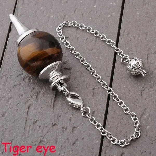 Reiki Healing Chakra Pendulum Pendants Lucky Crystal Quartz Stone Pendulum Pendant With Silvery Ball Chain Hypnosis For Necklace  (GoldenCity)